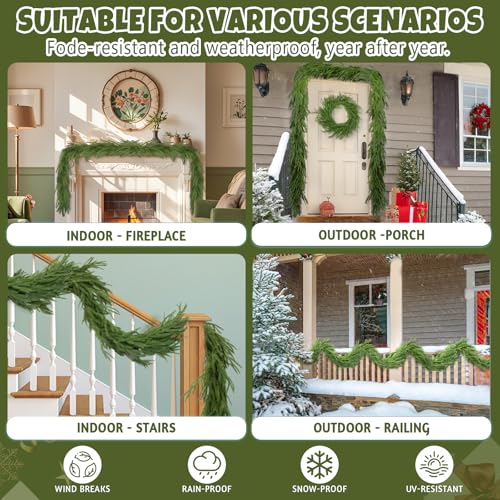 GULYMNA 4 Pcs 6ft Norfolk Pine Garland Real Touch Christmas Greenery