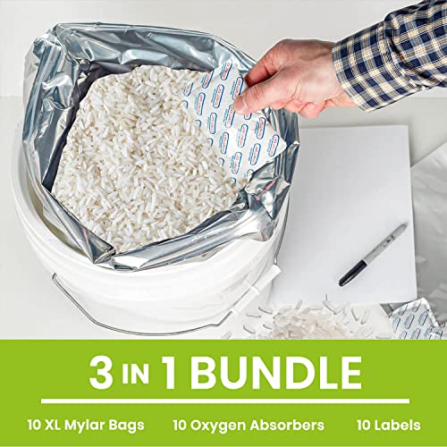 17 x 27 Inch 5 Gallon Mylar Food Storage Bags with Oxygen Absorbers - Thick Resealable Pack