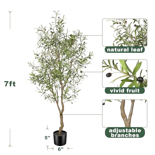 7ft Faux Olive Tree with Natural Branches & Realistic Leaves - Artificial Indoor Decor