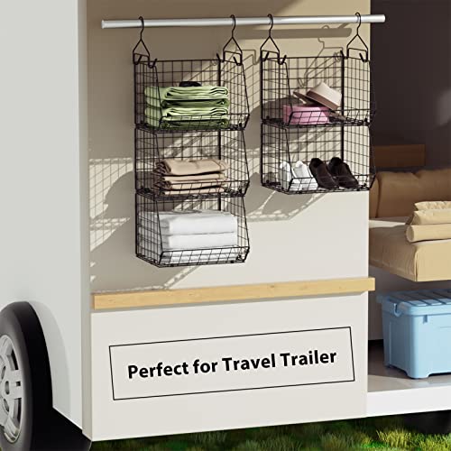 Black 5-Tier Closet Hanging Organizer with Hooks & Baskets