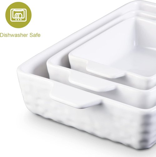 Garvee Ceramic Baking Dish Set - Set of 3 Rectangular Casserole Pans with Handles | Yellow (11.7"/8.75"/6.5")