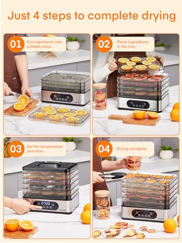 FOHERE Food Dehydrator with 5 BPA-Free Stackable Trays, Digital Control, 400W