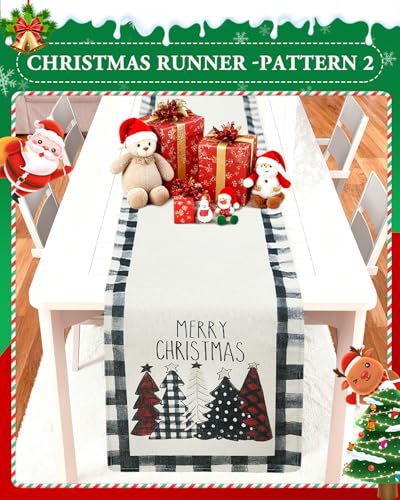 eZAKKA Buffalo Plaid Christmas Table Runner Set of 2 - 72in, Winter Holiday Indoor Decor (Black Tree)