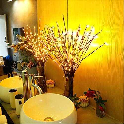 LED Branch Lights, Battery Powered, Warm White, Brown, Plastic, 20 LED, 5 Bendable Poles, 25 Inches, Modern Office Decoration