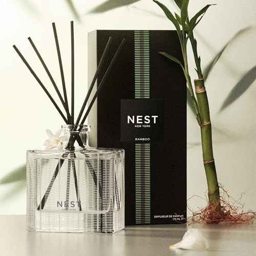 Reed Diffuser - Bamboo Scent, Refillable Glass Vessel, 90-Day Continuous Fragrance