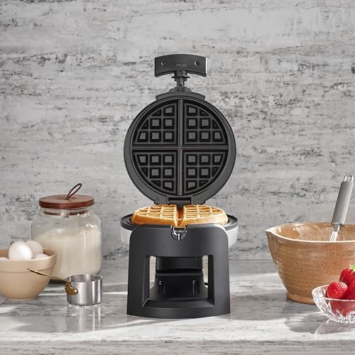 New Cuisinart Single Flip Belgian Waffle Maker - Nonstick, Stainless Steel, 1-Inch Thick