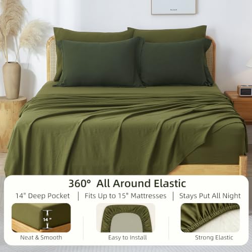 Dark Green Queen Comforter Set - 7-Piece Bed in a Bag with Sheets & Shams