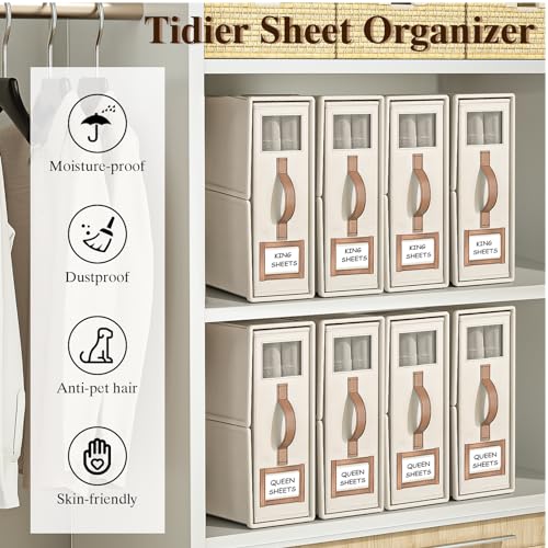 BigPonPon Beige 4-Pack Foldable Bed Sheet Storage Organizer Set - King Size, 3.7 Gallon