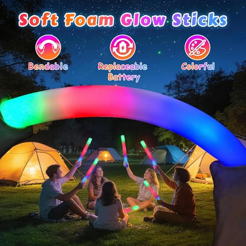 72PCS LED Foam Light Up Sticks Party Pack for Weddings, Concerts & Celebrations