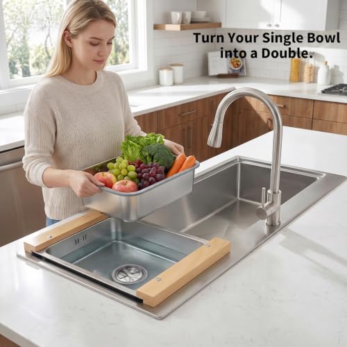 Stainless Steel Over Sink Colander & Dish Basin Set - Fits 15.8-17in Sinks