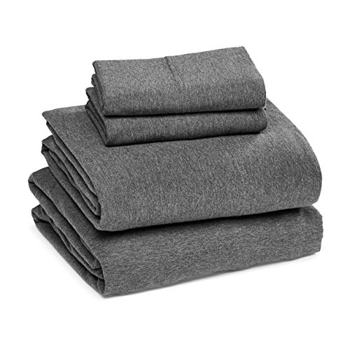 Amazon Basics King Cotton Jersey Bed Sheets Set - Dark Gray, Breathable & Stretchy