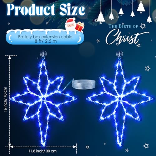 Hiboom Blue 2 Pack 16-Inch Christmas Star Window Lights with Timer & 8 Modes