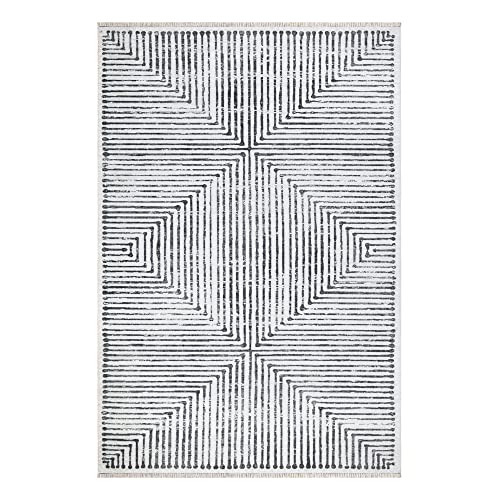 Bloom Rugs Caria 5x7 Ivory & Black Washable Non-Slip Area Rug for Living Room