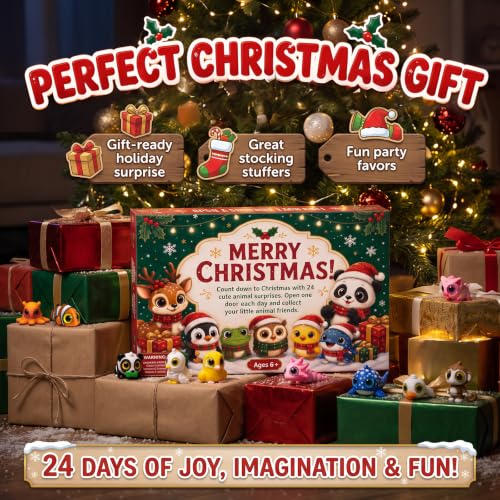 Christmas Advent Calendar for Kids with 24 Mini 3D Animal Figures & Fidget Toys
