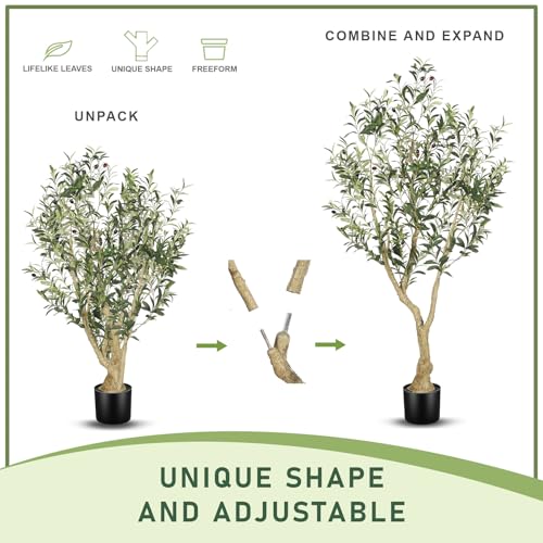 LYERSE 5ft Artificial Olive Tree in Black Pot with Large Branches & Fruits – Realistic Home Decor