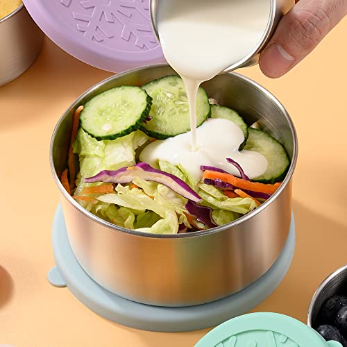 Homotte 4 Pack Stainless Steel Snack & Lunch Containers Set - Light Pink, Green, Purple, Blue, 4 Sizes