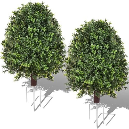 Upgraded 28.5 Inch Faux Boxwoods for Outdoor Planters UV Resistant Topiary Set