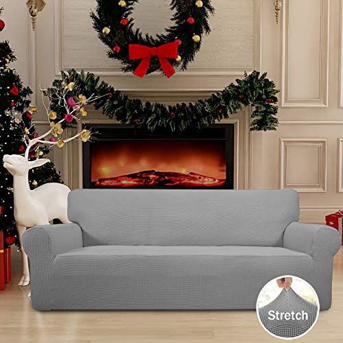 Easy-Going Large Light Gray Stretch Couch Cover for 60-81 Inch Sofa, Washable Slipcover