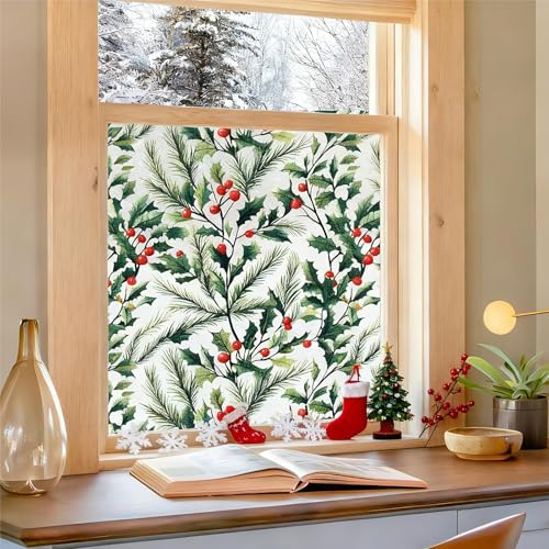 Bloss Holly Frosted Stained Glass Window Clings for Christmas Privacy 11.8" x 78.7"