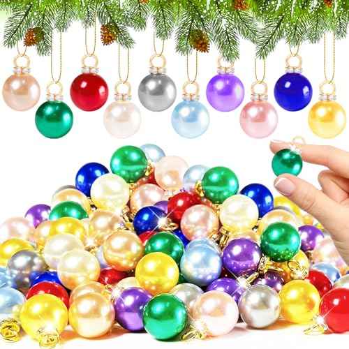 120 PCS Mini Christmas Balls Ornaments,0.6"/16mm Miniature Glitter Balls,Hanging Ornament Pendants for Xmas Tree,DIY Craft,Outdoor Indoor Decor(10 Colors)