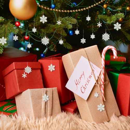 60pcs Small Snowflakes for Craft, White Glitter Resin Mini Snowflake Ornament Christmas Decorations for Christmas Embellishments Xmas Tree Winter Party DIY Craft Decor