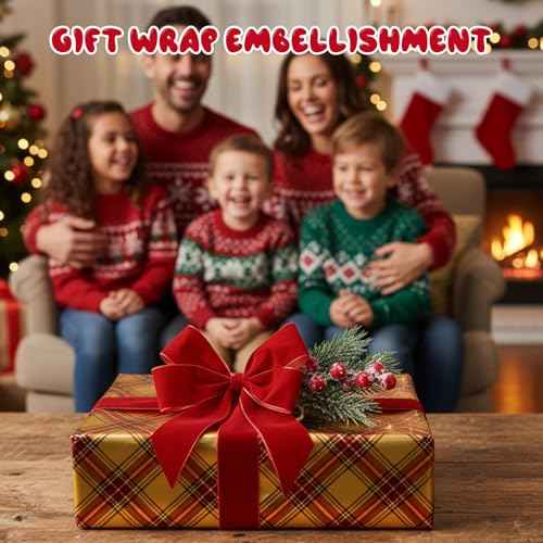 Christmas Floral Picks, 10Pcs 7.8 Inch Red Berry Holly Branches for Crafts, Artificial Christmas Tree Greenery Pick and Garland Decoration