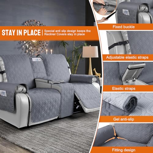 Loveseat Recliner Cover with Console Waterproof 2 Seater Dark Gray