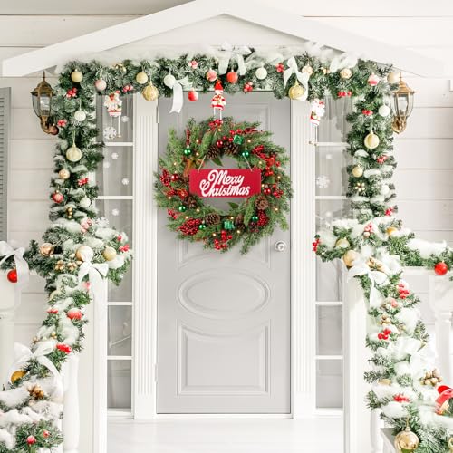 20in Handmade Christmas Wreath for Holiday Decor with Lights & Sign