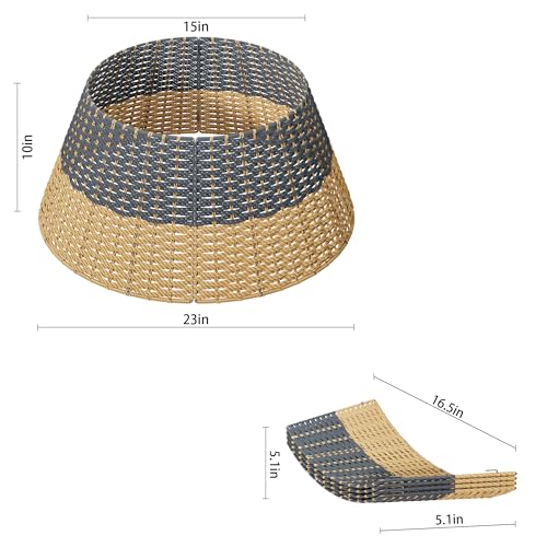 Gray Rattan Christmas Tree Collar 23 in - 4-Piece Woven Basket Ring with Cord Cut-Out
