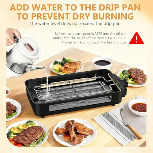 NAUQUOHZ Black 1700W Smokeless Indoor Electric Grill with Removable Non-Stick Grates