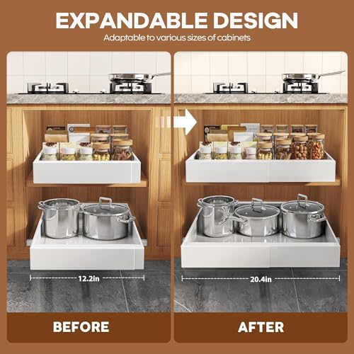 White 16.5-Inch Deep Expandable Pull-Out Cabinet Organizer 2-Pack with Adjustable Width