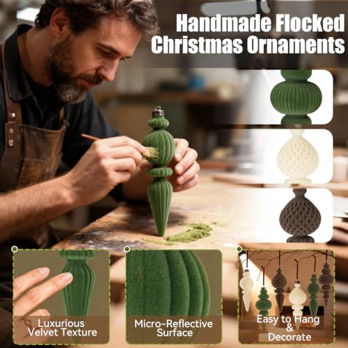OuMuaMua Neutral Velvet Christmas Tree Ornaments Mix Color / 6 - Flocked Finial 6-Piece