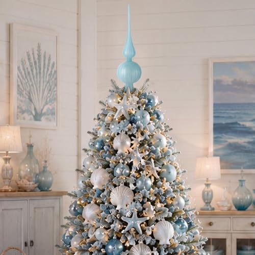 Gejoy 12" Mercury Glass Christmas Tree Topper Ice Blue Classic