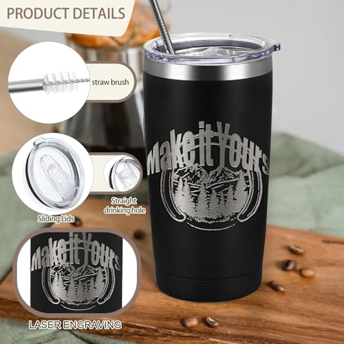 YOUKE OLA 16-Pack 20oz Stainless Steel Insulated Travel Tumblers with Lids & Straws, Matte Black