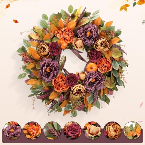 HEY BEKY Purple Fall Wreath for Front Door - Autumn Harvest Decor, 26 Inch
