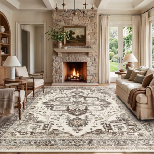 Jessibou Dark Brown 8x10 Washable Area Rug for Living Room