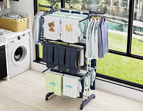 HOMIDEC 4-Tier Foldable Clothes Drying Rack - Oversized Stainless Steel, Gray