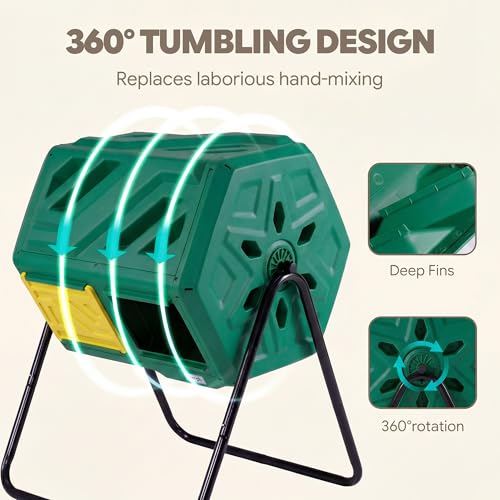 43 Gallon Dual Chamber Compost Bin Tumbler for Garden - Green