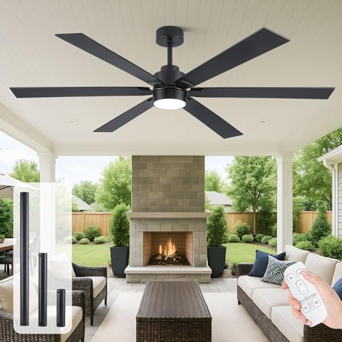 Black 66 Inch Outdoor Ceiling Fan with Light & Remote - Damp Rated