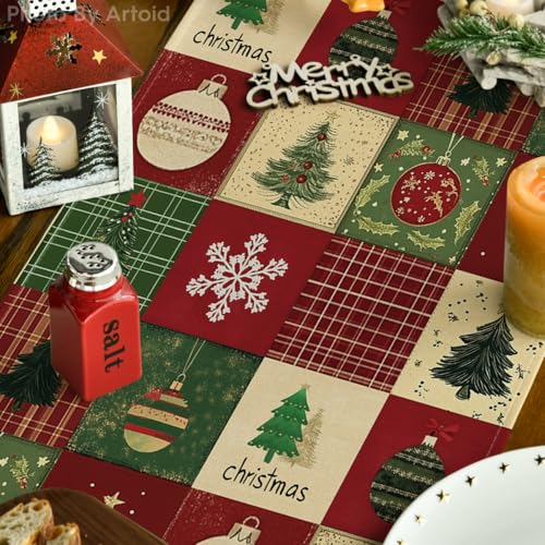 Artoid Mode Xmas Tree Gift Party Atmosphere 210 GSM Christmas Table Runner, Winter Kitchen Dining Table Decoration for Home Party Decor 13x72 Inch