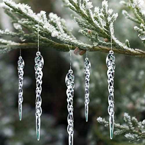 Naler 24 Pieces Christmas Icicle Drop Ornaments Clear Icicles for Christmas Tree Decorations, 5.1 Inch