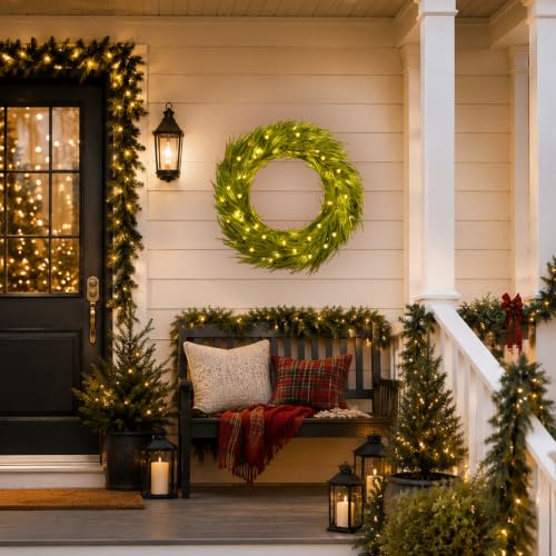 BLOSMON 36 Inch Large Prelit Outdoor Christmas Wreath with Battery-Powered Lights