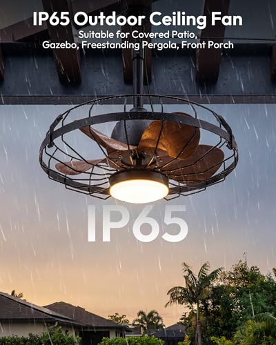 Yeeke 20-Inch Outdoor Ceiling Fan with Light, Weatherproof IP65 Patio Fan