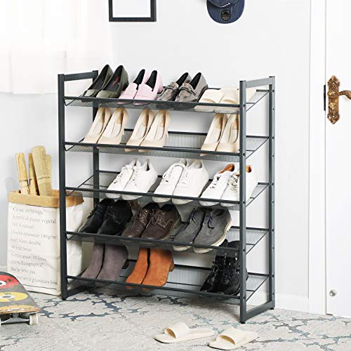 Charcoal Gray 5-Tier Metal Shoe Rack Organizer - Holds 20-25 Pairs