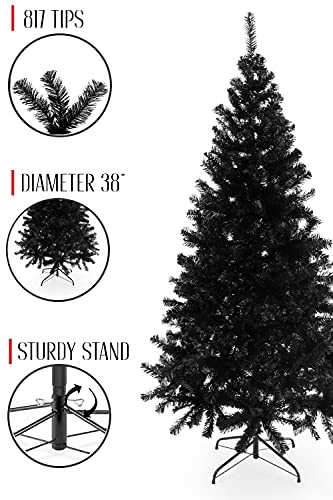 6ft Black Canadian Pine Christmas Tree with 817 Tips & Metal Stand | Holiday Decor