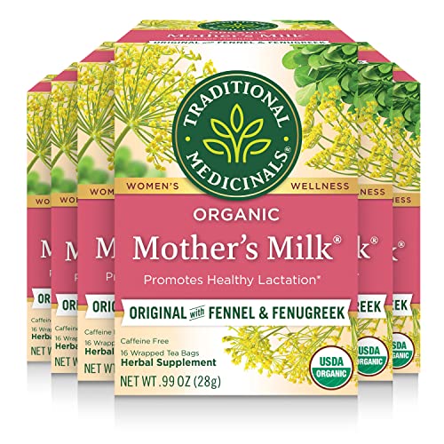 Organic Mother's Milk Lactation Tea - 16 Count Pack of 6, 96 Tea Bags - Herbal Support for Breastfeeding Mothers