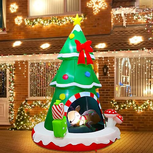 Joliyoou 7.2FT Christmas Inflatable Tree with Deer Inside & Lights, Holiday Decoration