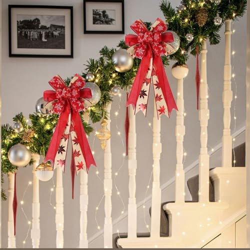 CURASA Christmas Bow Decorations Large Red Bows for Tree Maple Leaf &