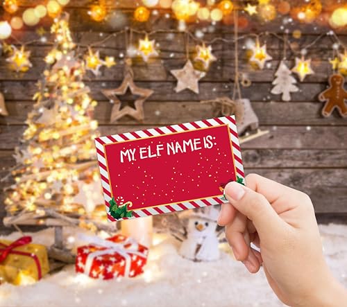 Mysrin Christmas01 What’s Your Elf Name? Wooden Sign Game with Stand + 50 Cards, Party Family Christmas