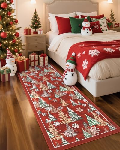 GarveeHome Red 2.5ft x 8ft Christmas Rug - Non-Slip Washable Holiday Runner